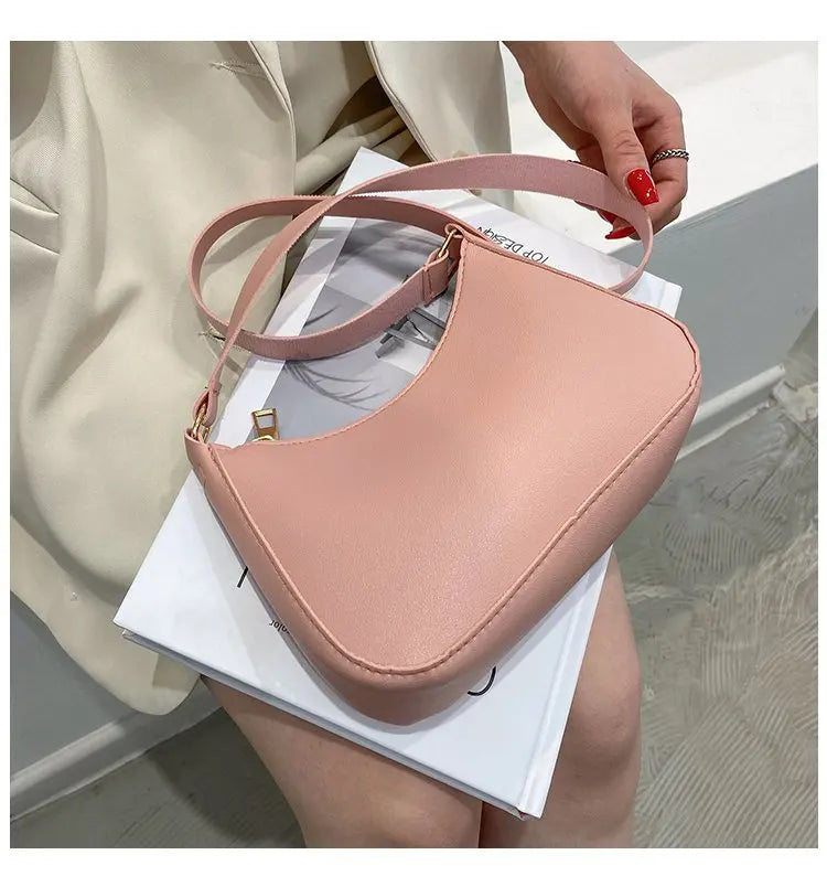 2022 New Women's Fashion Handbags Retro Solid Color PU Leather Shoulder Underarm Bag Casual Women Hobos Handbags