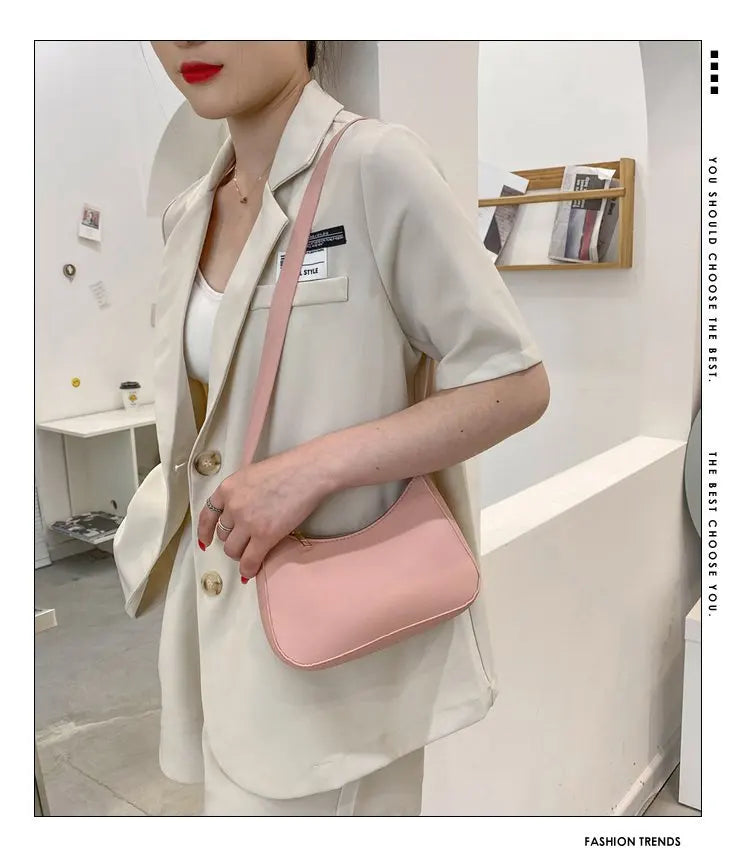 2022 New Women's Fashion Handbags Retro Solid Color PU Leather Shoulder Underarm Bag Casual Women Hobos Handbags