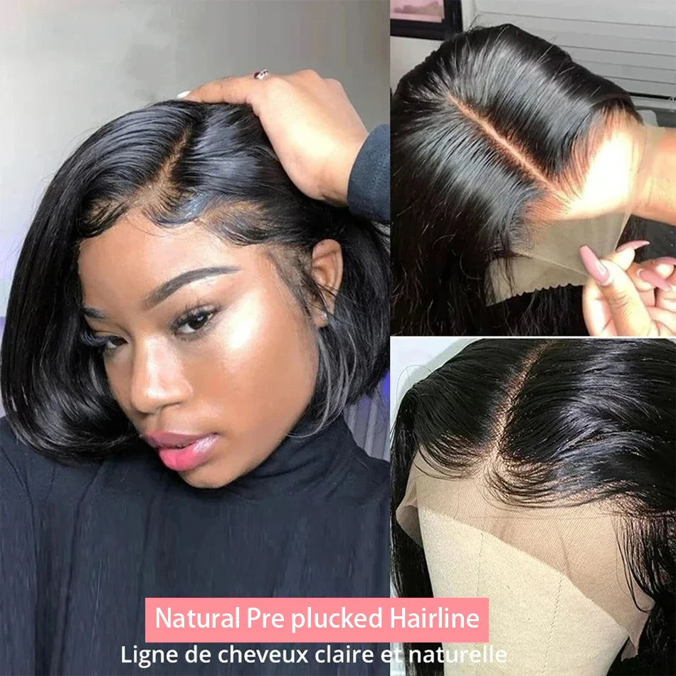 13x4 Straight Lace Frontal Bob Wig Pre Plucked 4x4 Human Hair Wigs Brazilian Remy Bone Straight Short Bob Wig For Women 14 Inch