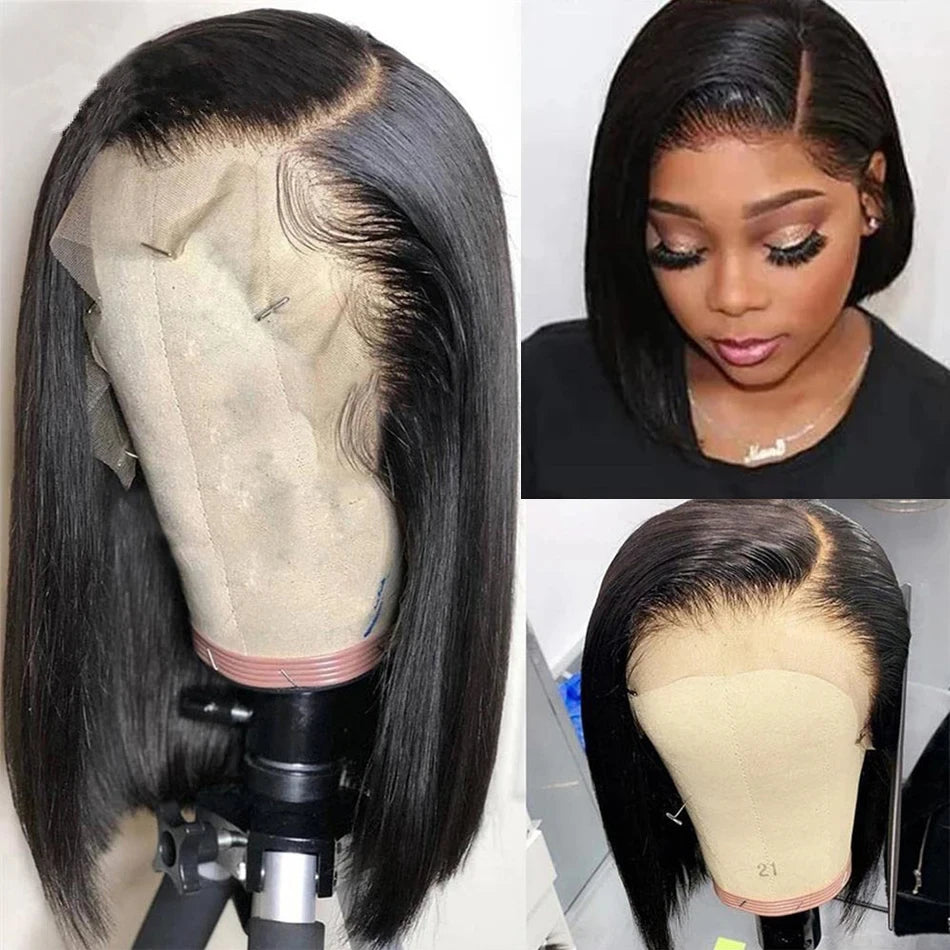 13x4 Straight Lace Frontal Bob Wig Pre Plucked 4x4 Human Hair Wigs Brazilian Remy Bone Straight Short Bob Wig For Women 14 Inch