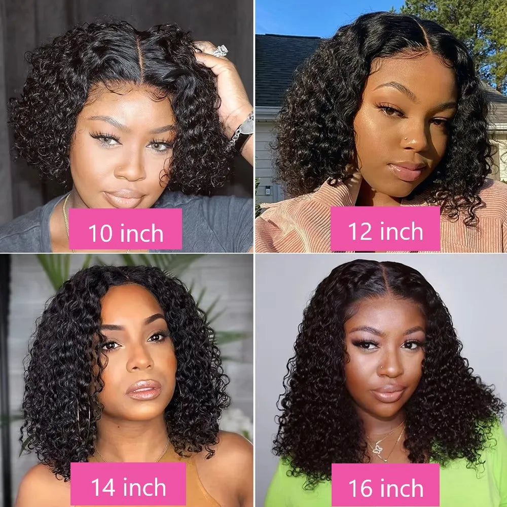 Short Bob Hair Wig Human Hair Brazilian Curly Transparent 13x4 HD Deep Wave Lace Frontal Wigs For Black Women 4x4 Closure Wig