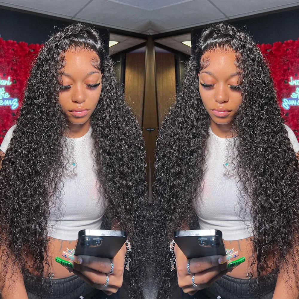 250 Density Deep Curly 13x6 HD lace Frontal Wig Deep Wave Lace Front Wig Glueless Wig Human Hair Ready to Wear Lace Closure Wig