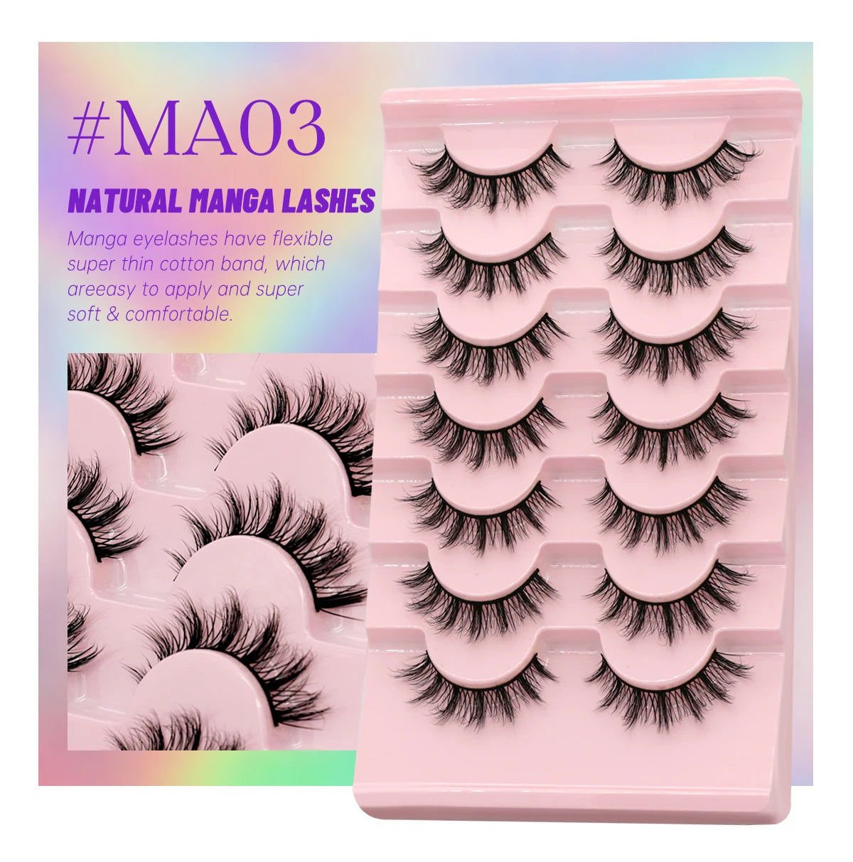 GROINNEYA 5/7 pairs Eyelashes 3D Natural False Lashes Fluffy Soft Cross Manga Lashes Wispy Natural Eyelash Extension Makeup