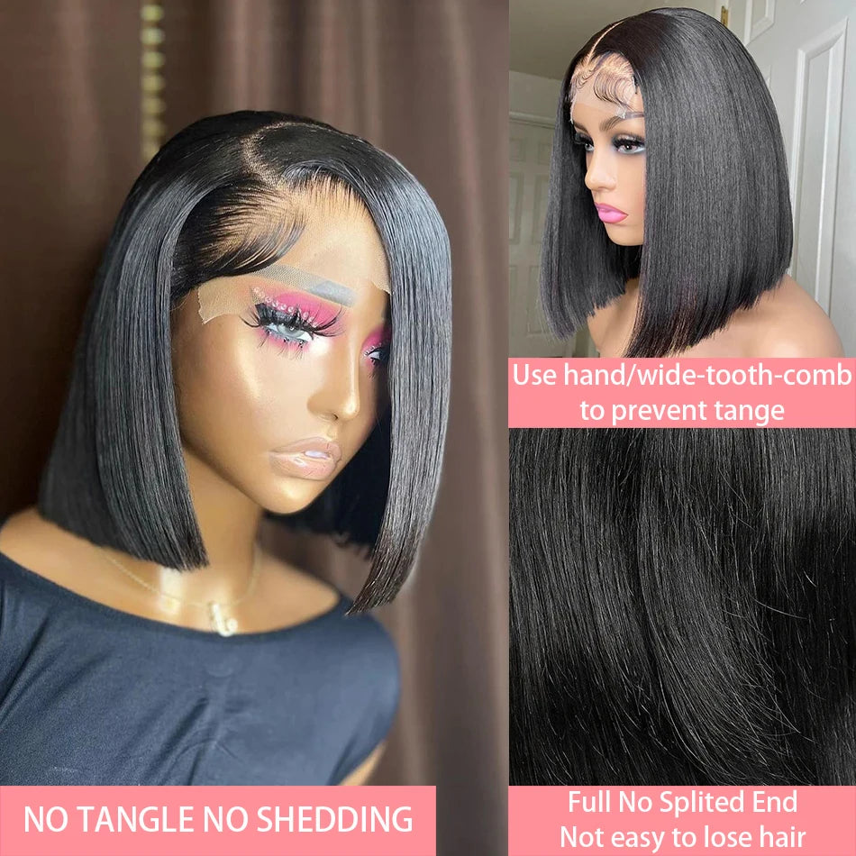 13x4 Straight Lace Frontal Bob Wig Pre Plucked 4x4 Human Hair Wigs Brazilian Remy Bone Straight Short Bob Wig For Women 14 Inch