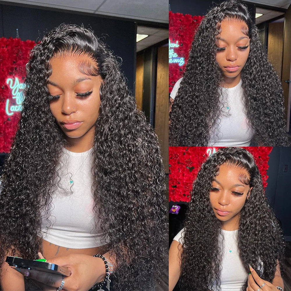 250 Density Deep Curly 13x6 HD lace Frontal Wig Deep Wave Lace Front Wig Glueless Wig Human Hair Ready to Wear Lace Closure Wig