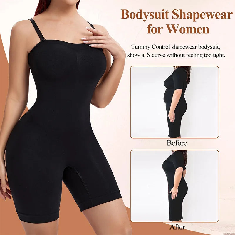 ZAFUAZ Women's Shapewear Bodysuits Butt Lifter Body Shaper Strapless Seamless Mid Thigh plus Size Sweat Vest for Women Exercise