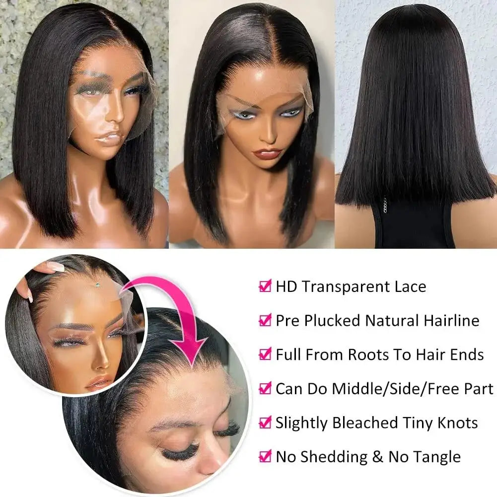 Bone Straight Short Bob Wigs Glueless Lace Front Human Hair Wigs 13x4 HD Transparent Lace Frontal Wig for Women Pre Plucked 180%