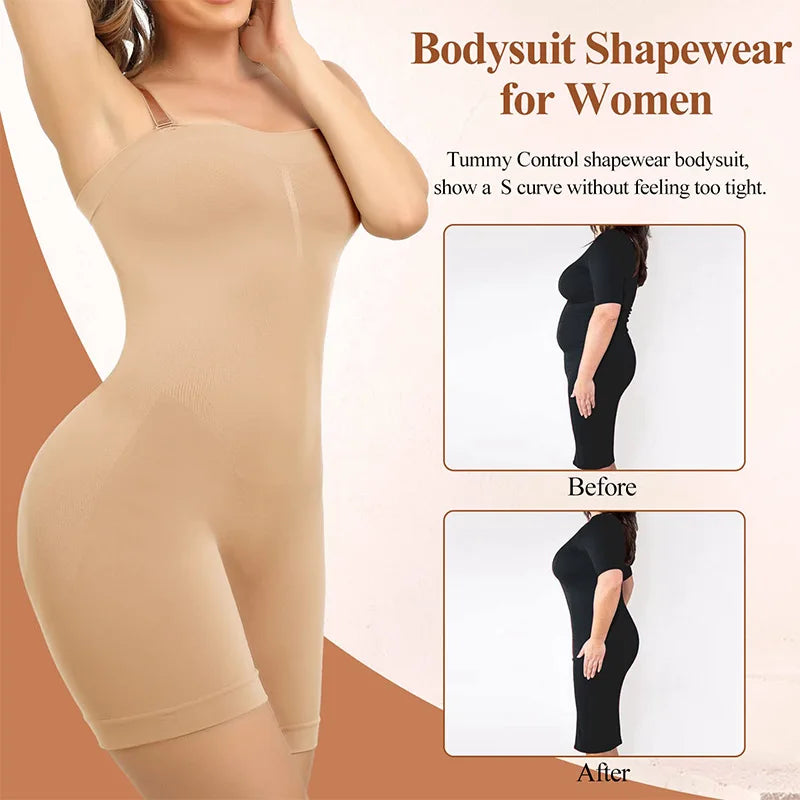 ZAFUAZ Women's Shapewear Bodysuits Butt Lifter Body Shaper Strapless Seamless Mid Thigh plus Size Sweat Vest for Women Exercise