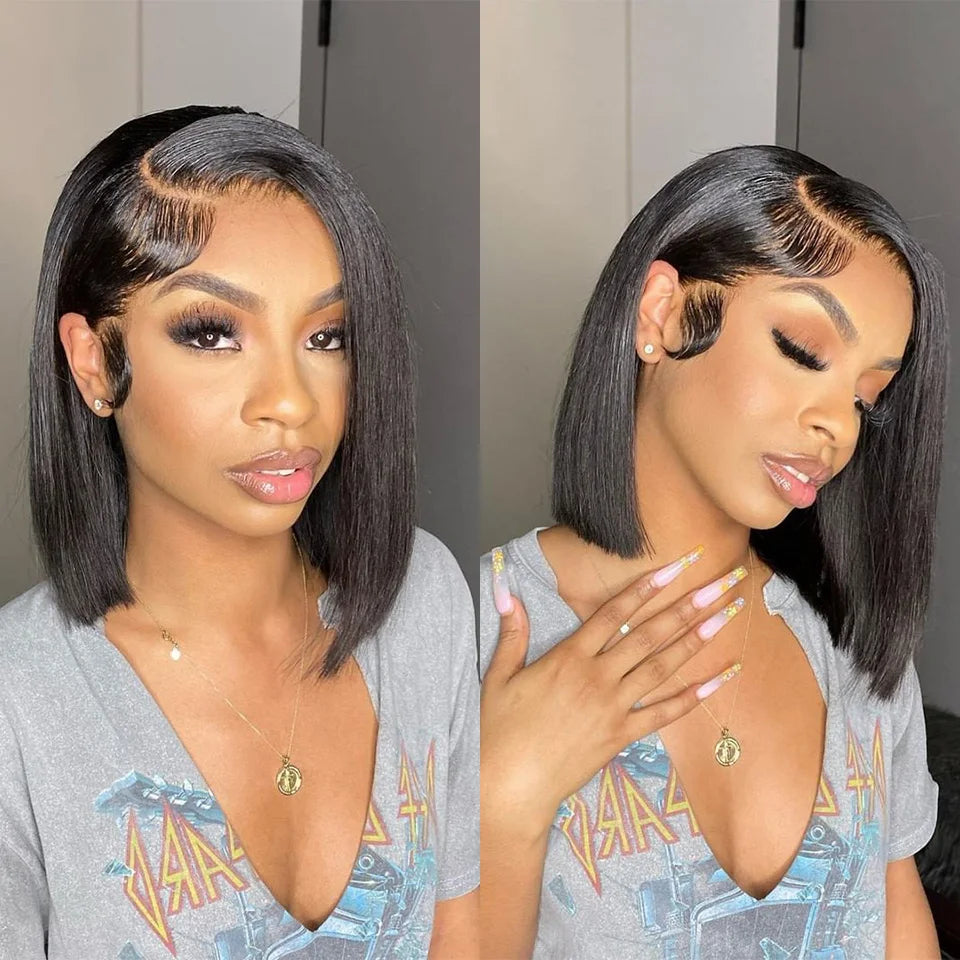 Bone Straight Short Bob Wigs Glueless Lace Front Human Hair Wigs 13x4 HD Transparent Lace Frontal Wig for Women Pre Plucked 180%