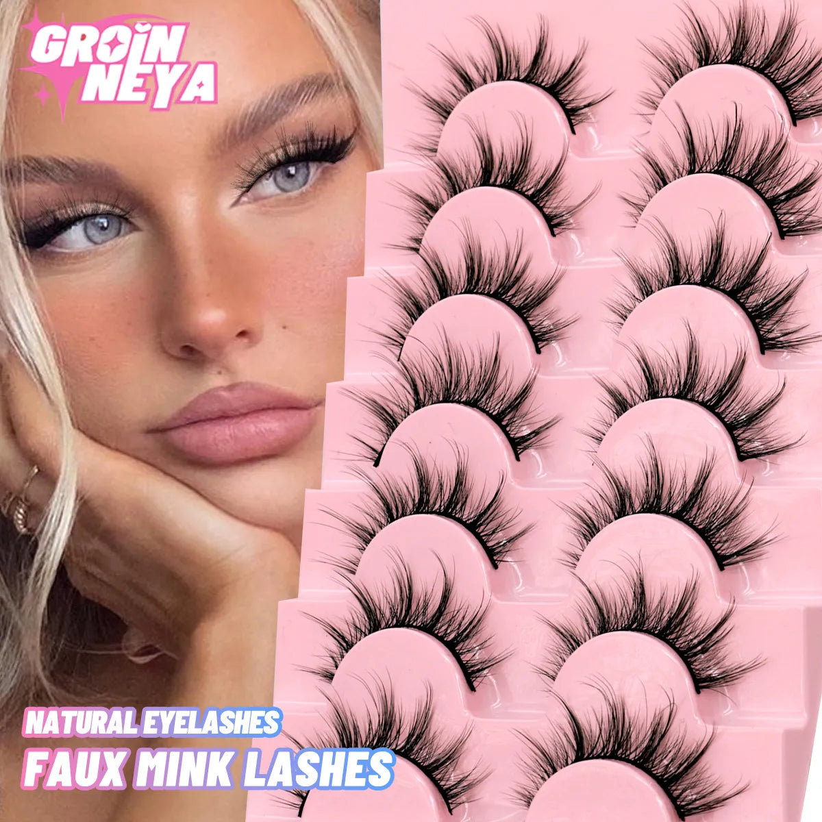 GROINNEYA 5/7 pairs Eyelashes 3D Natural False Lashes Fluffy Soft Cross Manga Lashes Wispy Natural Eyelash Extension Makeup