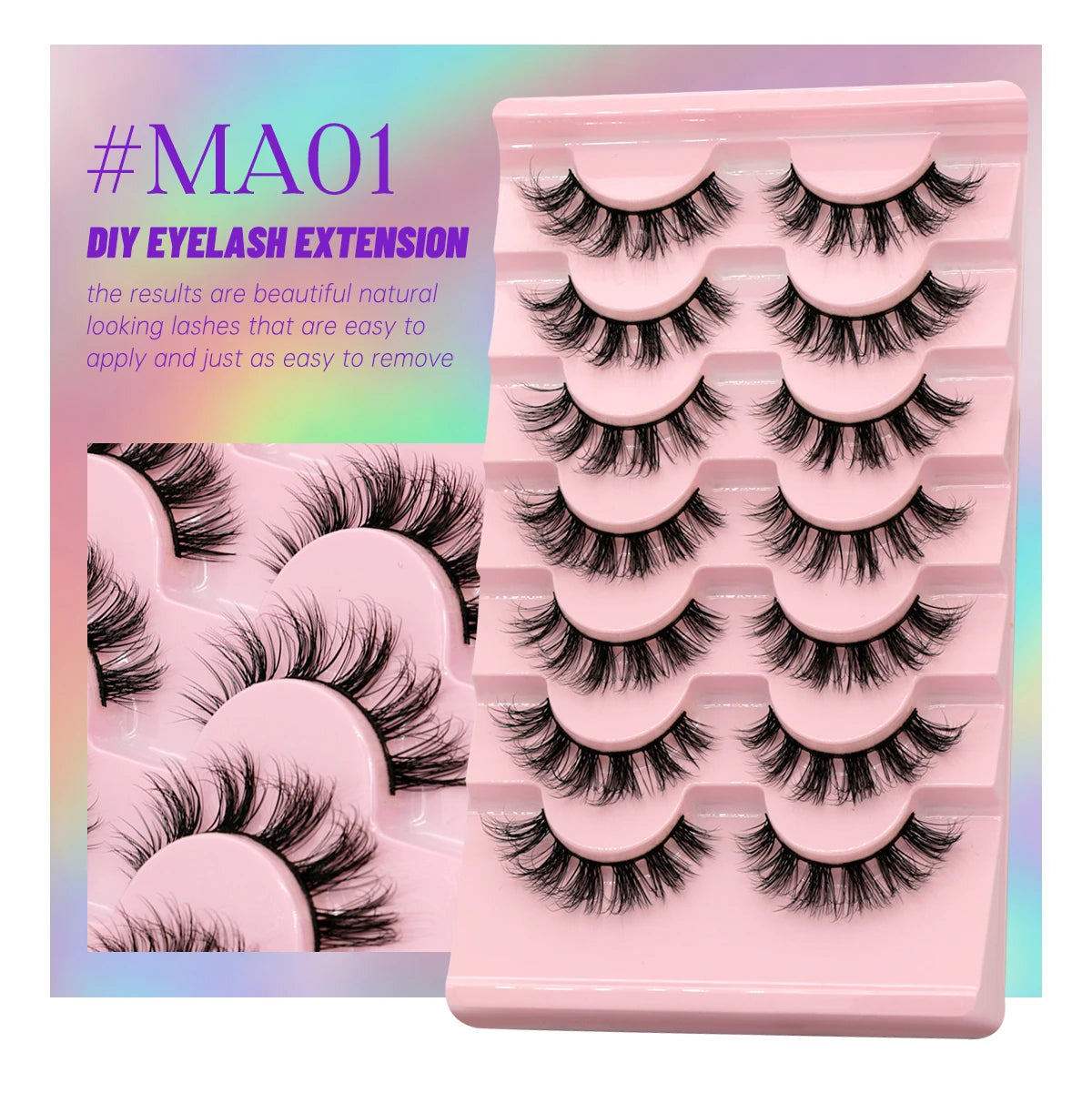 GROINNEYA 5/7 pairs Eyelashes 3D Natural False Lashes Fluffy Soft Cross Manga Lashes Wispy Natural Eyelash Extension Makeup