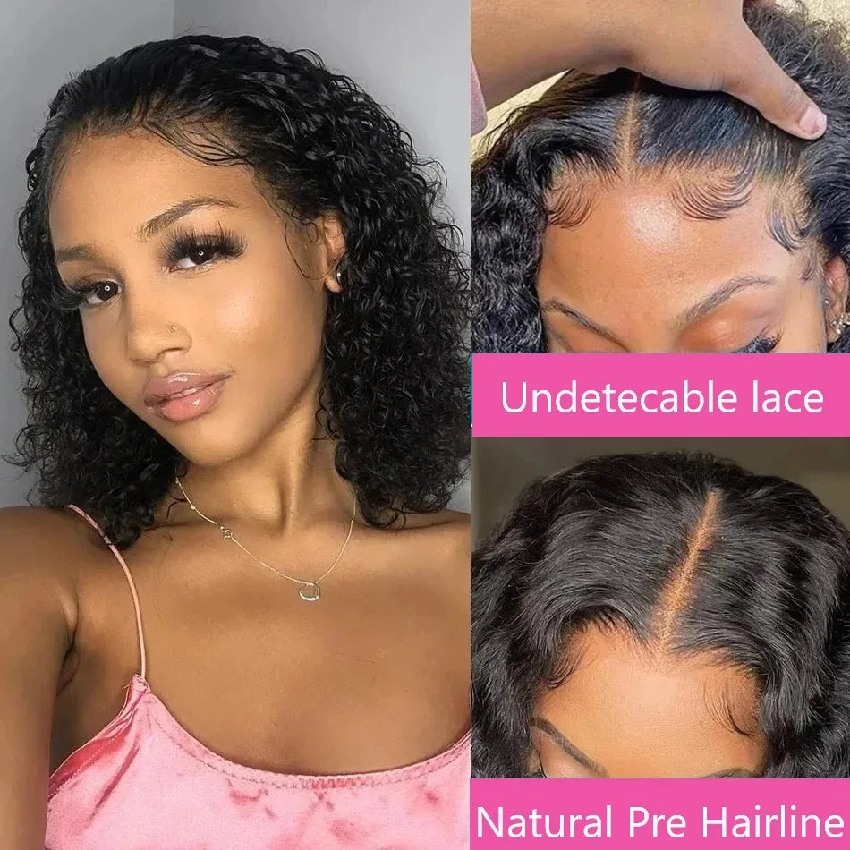 Short Bob Hair Wig Human Hair Brazilian Curly Transparent 13x4 HD Deep Wave Lace Frontal Wigs For Black Women 4x4 Closure Wig