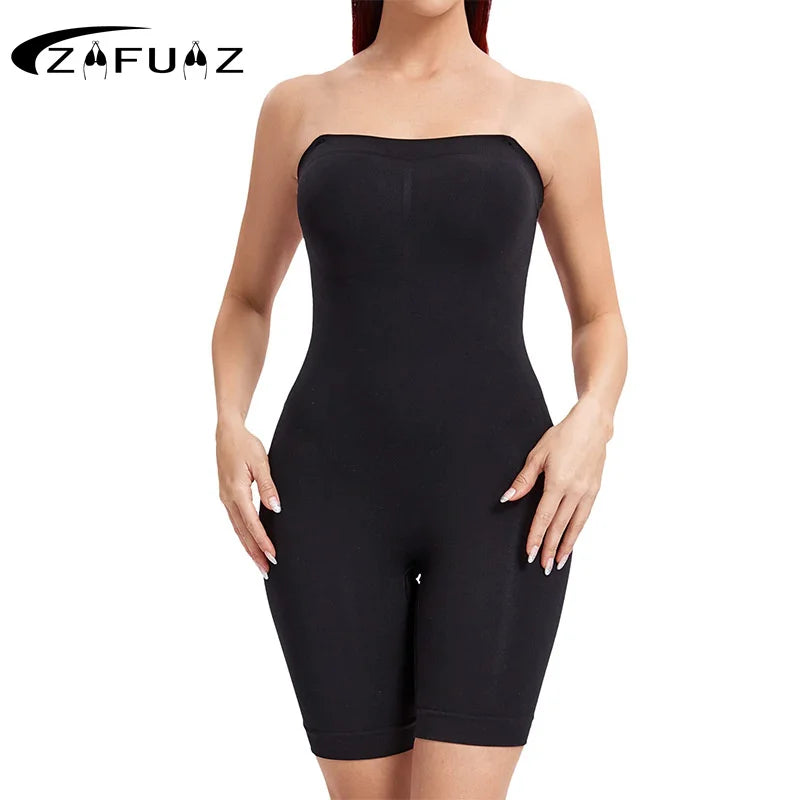 ZAFUAZ Women's Shapewear Bodysuits Butt Lifter Body Shaper Strapless Seamless Mid Thigh plus Size Sweat Vest for Women Exercise